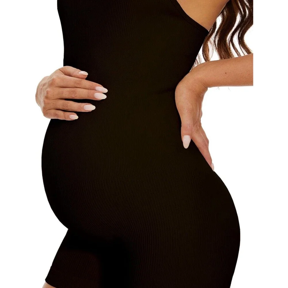 Maternity Workout Romper Pregnancy Yoga Ribbed One Piece Seamless Jumpsuit/ LG